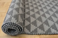 Ručne tkaný koberec 60x200, prírodná bavlna, sivé trojuholníky