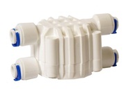 Štvorcestný ventil, hadica 1/4 osmózy, filter + spony