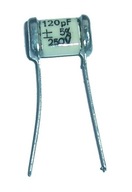 SĽUDOVÝ KONDENZÁTOR 120pF 250V Strieborná sľuda 4ks SĽUDOVÝ KONDENZÁTOR 120pF 250V Strieborná sľuda 4ks