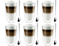 TERMÁLNE POHÁRKY NA KÁVU CAFFE ČAJ LATTE MACCHIATO S LYŽIČKAMI 6 KS