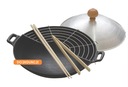 Liatinový wok, 31 cm, rošt, paličky, chuť do života