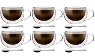 Termálne poháre, šálky na kávu s dvojitou stenou, cappuccino s lyžičkami x6