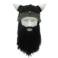 Pánska zimná čiapka VIKING THOR s bradou a rohmi, čierna, kvalitná Pánska zimná čiapka VIKING THOR s bradou a rohmi, čierna, kvalitná