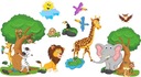 Nálepky na stenu zo safari slona zebra pre deti