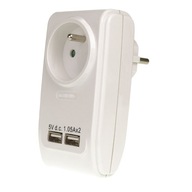 Rozbočovač 1 zásuvka s uzemnením + 2 USB porty Rozbočovač 1 zásuvka s uzemnením + 2 USB porty