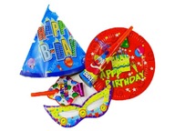 Sada narodeninových čiapok, tanierikov, píšťaliek, masiek