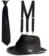 SET Gangster Hat podväzky kravata čierna 20' SET Gangster Hat podväzky kravata čierna 20'
