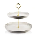 Dvojposchodový porcelánový tanier, zlaté rúčky