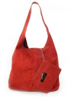 Suede Italian Leather Shopper Bag Red