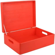 Červená drevená krabička s rúčkami 40x30x14 cm