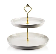 Dvojposchodový porcelánový tanier, zlaté rúčky Dvojposchodový porcelánový tanier, zlaté rúčky