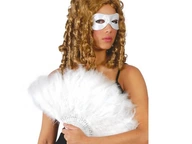 Vejár z bieleho peria v retro karnevalovom kostýme