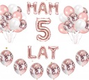 Sada BALÓNOV číslo 5 YEARS narodeninové konfety ROSE