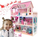 Veľký XXL ružový drevený domček pre bábiky + nábytok + LED osvetlenie
