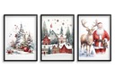 Sada vianočných plagátov Santa Claus a Vianočná dedina 3 x 30x40cm