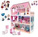 Drevený domček pre bábiky + 4 bábiky, nábytok, LED osvetlenie, 70 cm