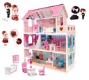 Drevený domček pre bábiky + 2 bábiky, nábytok, LED osvetlenie, 70 cm