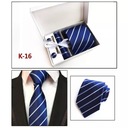 Kravata + manžetové gombíky, SILK vreckový, kancelársky, pruhovaný, námornícka modrá Obchodný darček