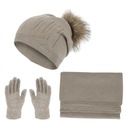 W455B Dámsky béžový zimný set, čiapka, šál, rukavice