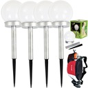 Solárna záhradná lampa, biela guľa, veľká LED, 4 ks