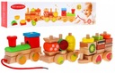 Drevená lokomotíva s triedičkami pre deti 3+ Senzorická hračka + 27 kociek