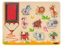 Drevené detské gumené pečiatky Puzzle Safari 2v1 Woody