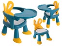 Žltý a modrý stôl na vysokú stoličku na kŕmenie a hranie
