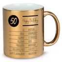 LESKLÝ ZLATÝ hrnček AKO NARODENINOVÝ DARČEK 50. NARODENINY 50
