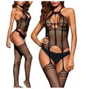 BODYSTOCKING SIEŤOVANÝ OVERAL ala Pančuchy čierna erotická SPÁDLA