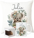 SET VANKÚŠ + HRNČEK KOALA eukalyptové listy + ľubovoľné meno