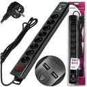 Napájací pásik s 8 zásuvkami prepínač USB nabíjačky