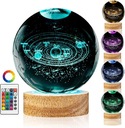 3D GALAXY KRYŠTÁLOVÁ GUĽA LED NOČNÁ LAMPA 16 FARIEB S DREVENÝM PODKLADOM + DIAĽK.