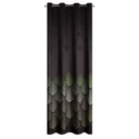 Čierny zamatový záves 140x250 s geometrickým vzorom v spodnej časti závesových krúžkov