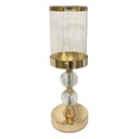 Elegantný sklenený svietnik so zlatým lampášovým tienidlom