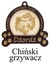 Vianočná guľa so psíkom, DREVENÁ, na vianočný stromček, ČÍNSKY CHOCHLADÝ PES