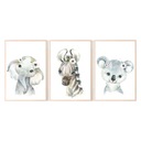 Sada 3 plagátov A3 slon zebra koala
