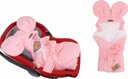 Ružový mušelínový spací vak s ušami na autosedačku