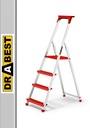 PRO jednostranný 4-stupňový hliníkový rebrík, červený DRABEST, 150 kg