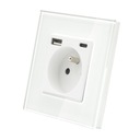 SKLENENÁ ZÁSUVKA ELEKTRICKÁ NABÍJAČKA USB A+C 5V 3,1 A BIELA