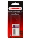 Janome Purple Hrot ihly pre náročné materiály syntetického materiálu látky. 5x90