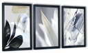 Sada 3 abstraktných obrazov zarámovaných bielymi kvetmi