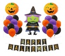 Veselé halloweenské balóny s čarodejnicou. Hotová súprava. Nápis Héliová čarodejnica