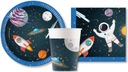 Sada tanierov, pohárov, vesmír, raketa, planéty