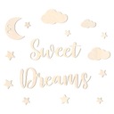 Boho drevený nápis Sweet Dreams dekor mesiac hviezdy oblaky