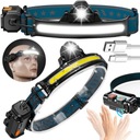 VÝKONNÁ ČELOVÁ LAMPA 2x LED COB STRAP + XM-L2 ZOOM SENZOR POHYBU