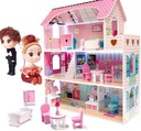 Drevený domček pre bábiky LED XL 70 cm + dve bábiky