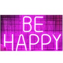 Neónový nápis BE HAPPY, ružový, veľký, farebný, na stenu