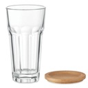 SKLO 300ml S viečkom A BAMBUSOVÝM STOJANOM, vysoké sklo
