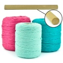 Bavlnené struny makrama set 3 farby 3 mm 500 m+ tyč 30 cm