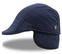 Pánska zateplená plochá čiapka, prešívaná, klapky na uši, námornícka modrá